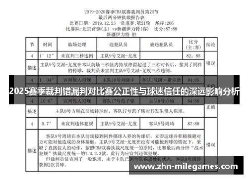 2025赛季裁判错漏判对比赛公正性与球迷信任的深远影响分析